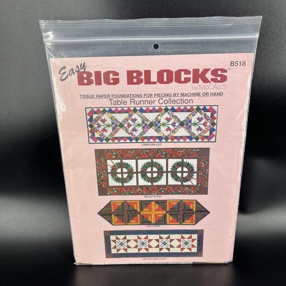 McCALLS EASY BIG BLOCKS Table Runner Collection Quilting Pattern B518 New UNCUT - Picture 2 of 4